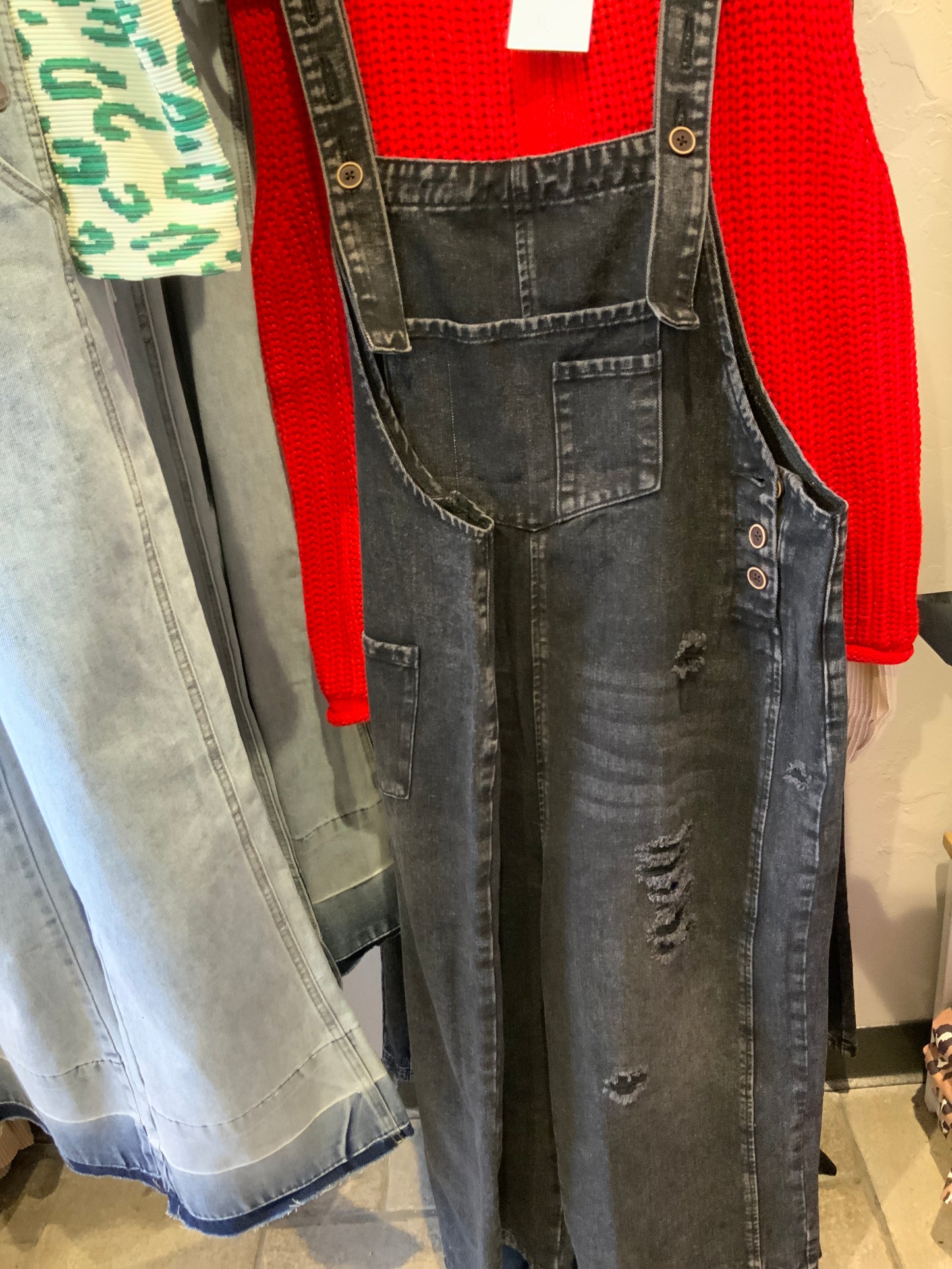 Black denim overalls
