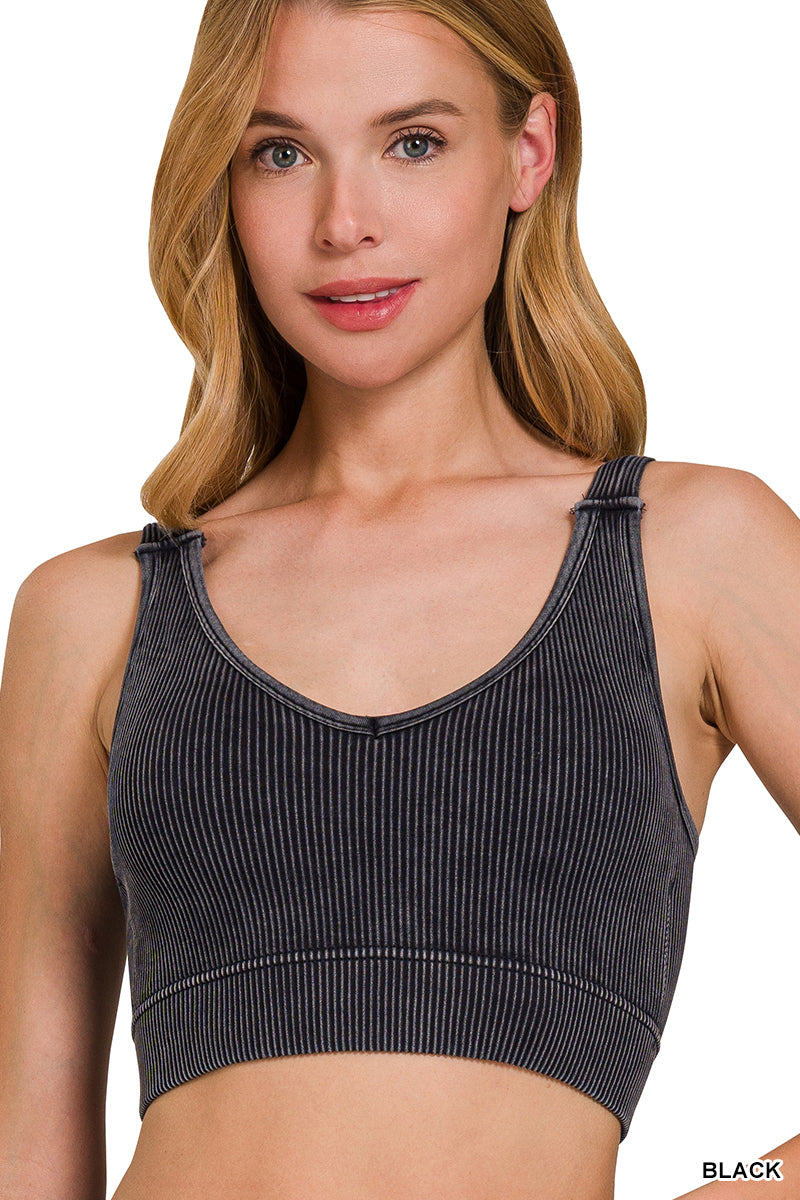 Black Ribbed V-Neck Cropped Tank