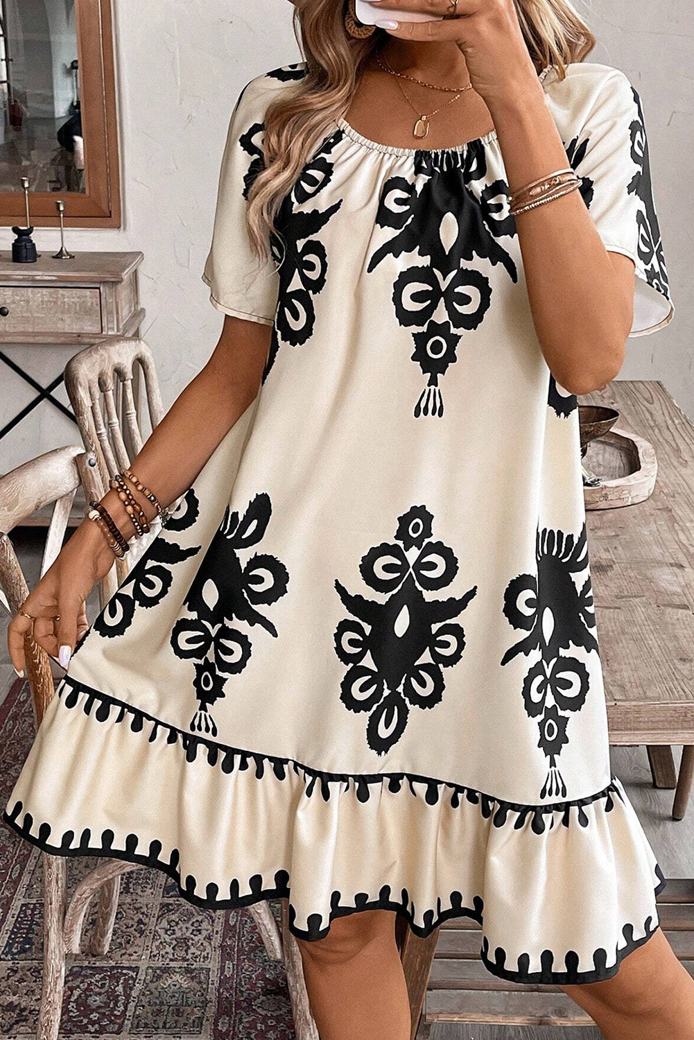 Black Cream Western Dress