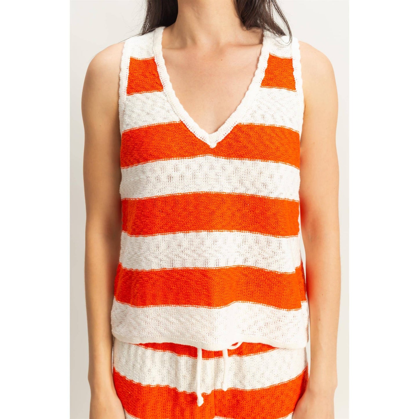 SET-Striped Sweater Top And Shorts Set
