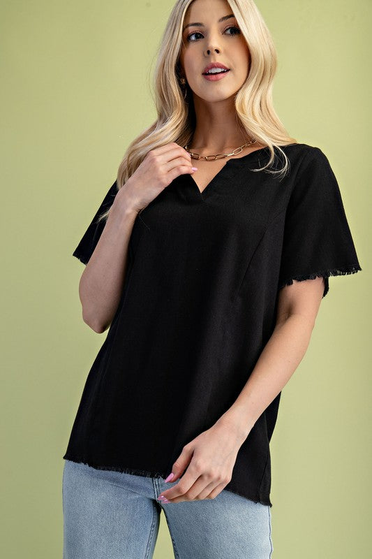 Black Linen Blend Top