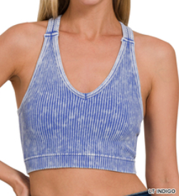 INDIGO Stone washed seamless racerback tank top w bra pad