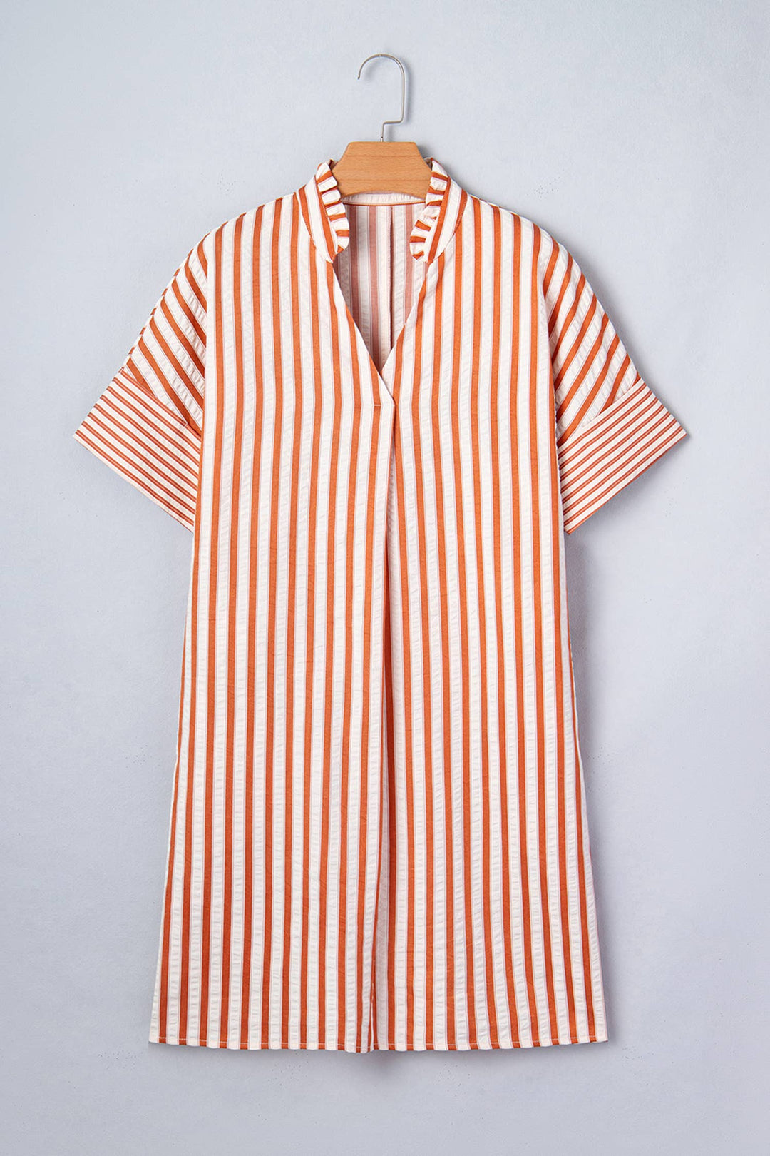 Stripe Pinched Turn-up Cuffs Shift Mini Dress