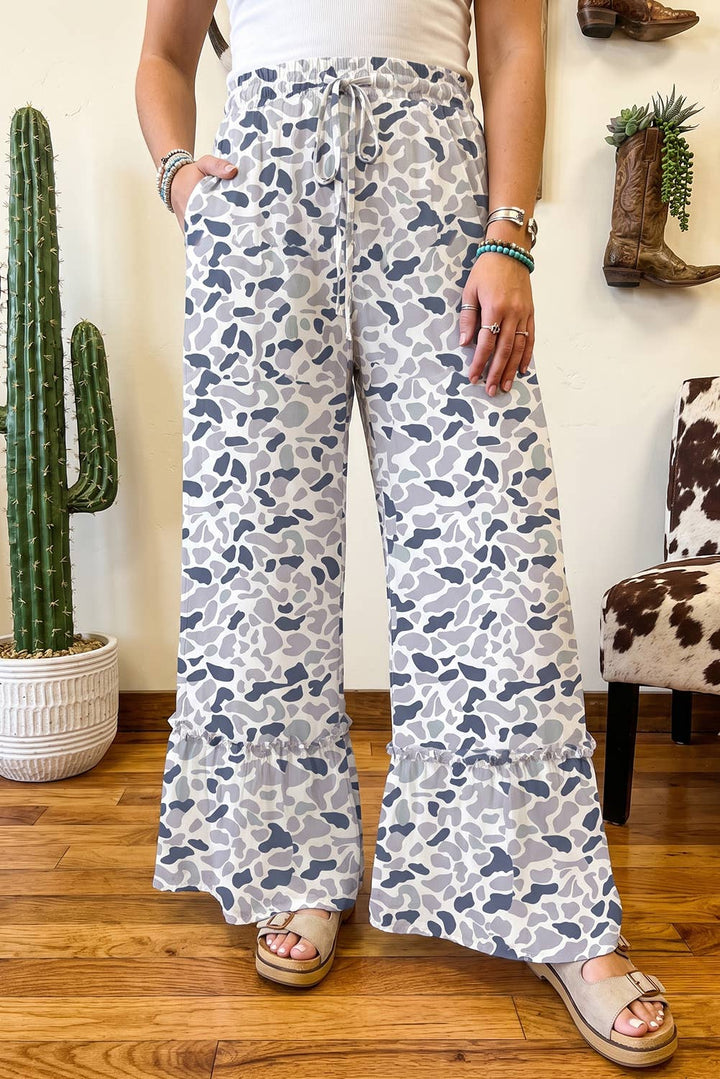 Camo Print Wide Leg Casual Pants