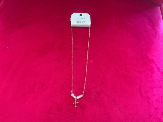 Cross necklace with pearl spacers