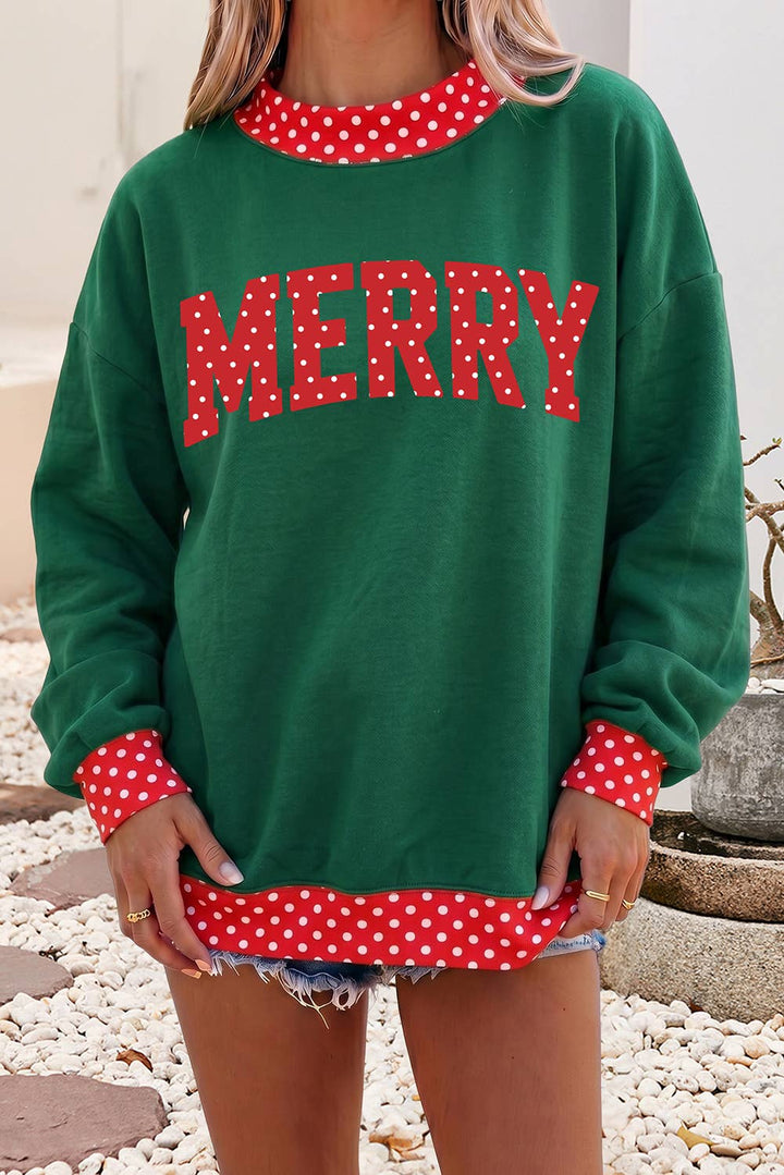 Polka Dot Contrast Holiday Mock Neck Sweatshirt