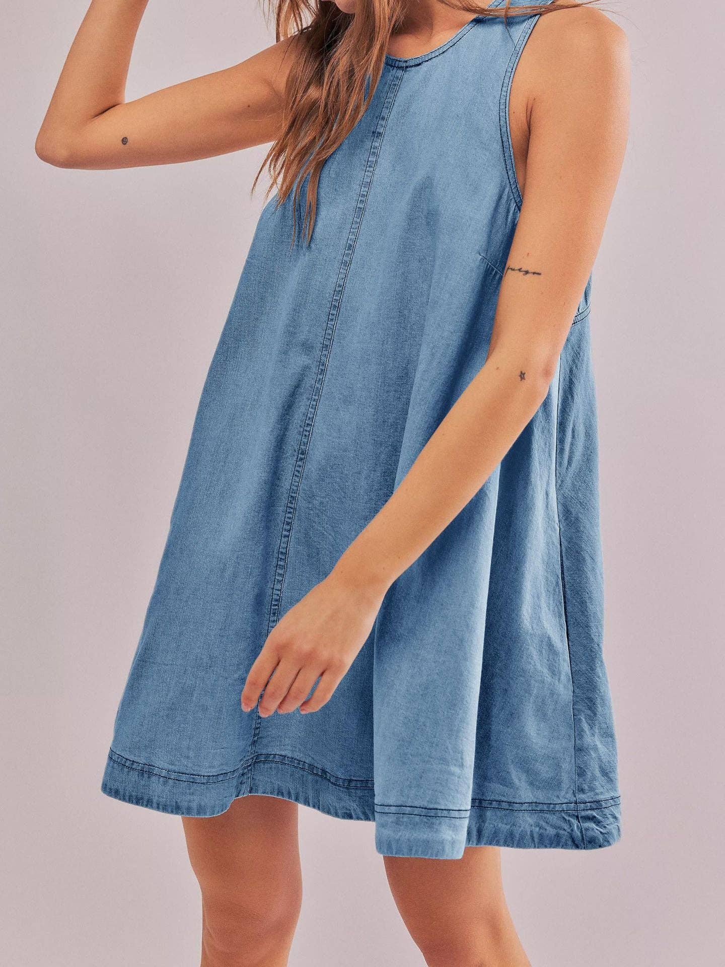 Denim Round Neck Sleeveless Mini Dress DP25A531