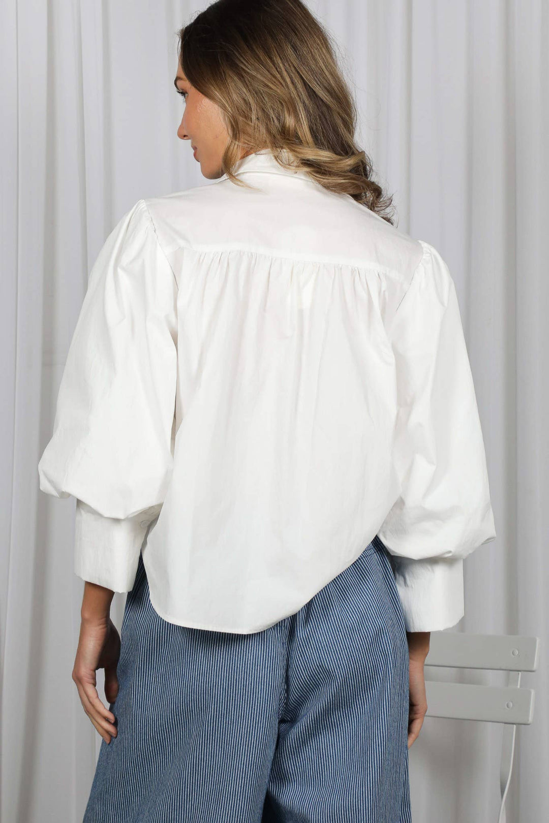 Short Puff Sleeve Button Down Shirt Top