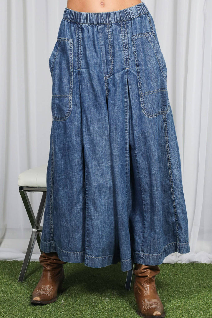 Pin-Tuck 100%Tencel Chambray Cropped Washed Pants VP83278
