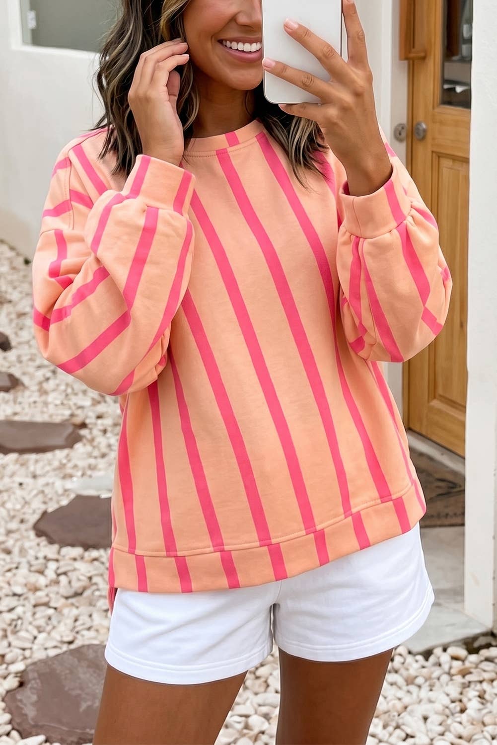 Stripe Dropped Shoulder Round Neck Sweatshirt