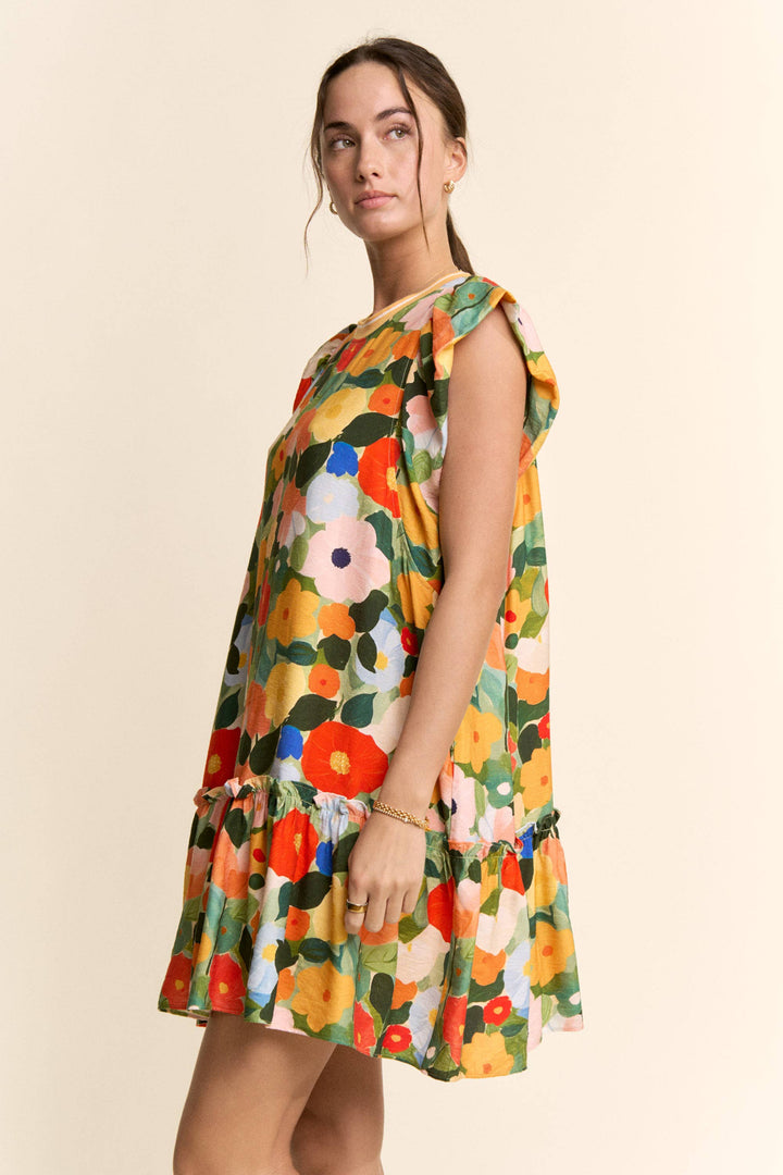 RUFFLE SLEEVE FLORAL DRESS