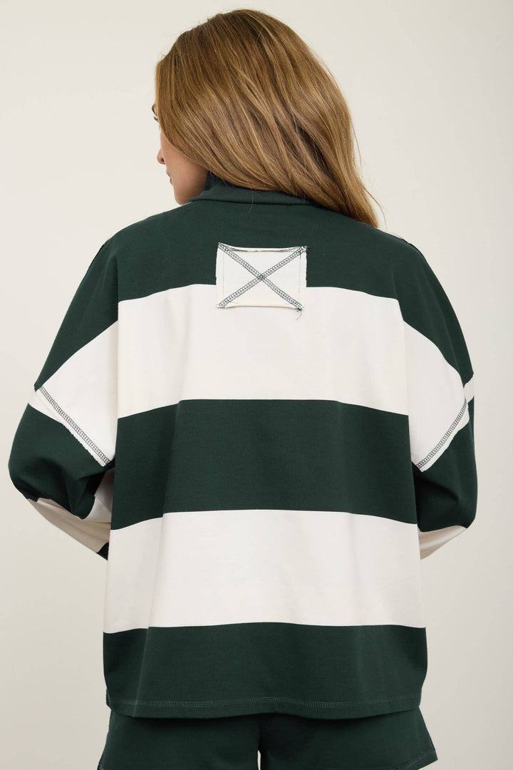 WIDE STRIPE HALF ZIP LONG SLEEVE KNIT SET