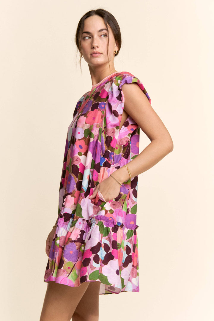 RUFFLE SLEEVE FLORAL DRESS