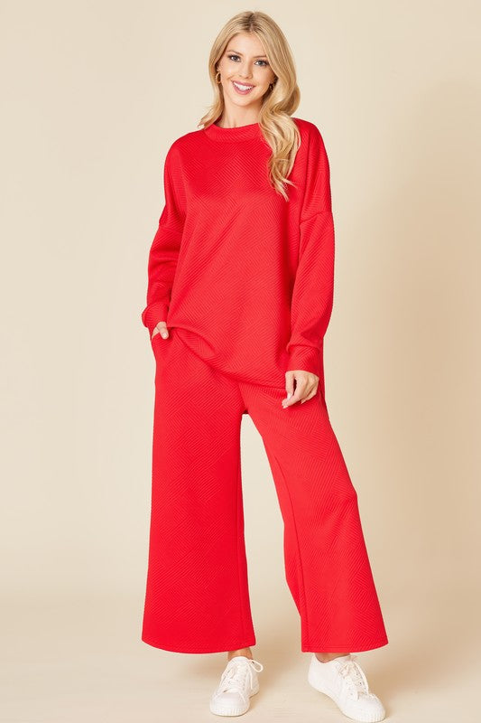 Red Solid Textured Matching Set