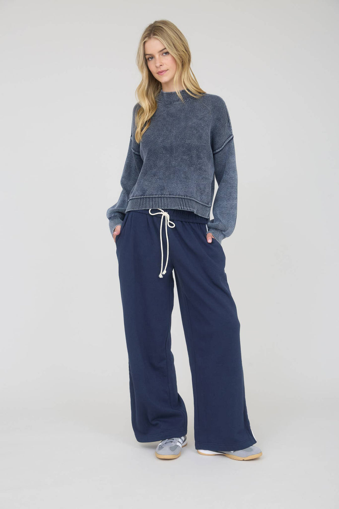 FOLD OVER DRAWSTRING WAIST WIDE LEG LOUNGE PANTS