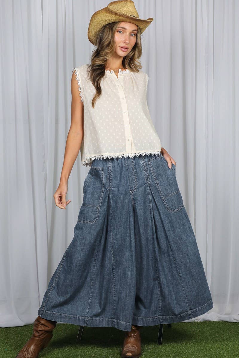 Pin-Tuck 100%Tencel Chambray Cropped Washed Pants VP83278