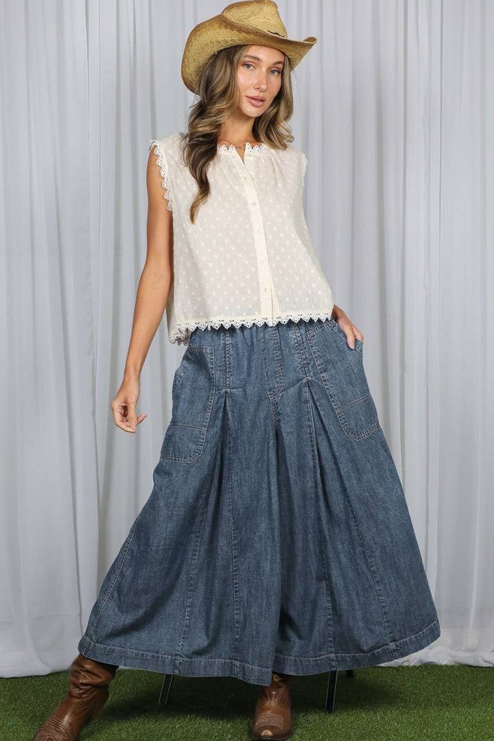 Pin-Tuck 100%Tencel Chambray Cropped Washed Pants VP83278