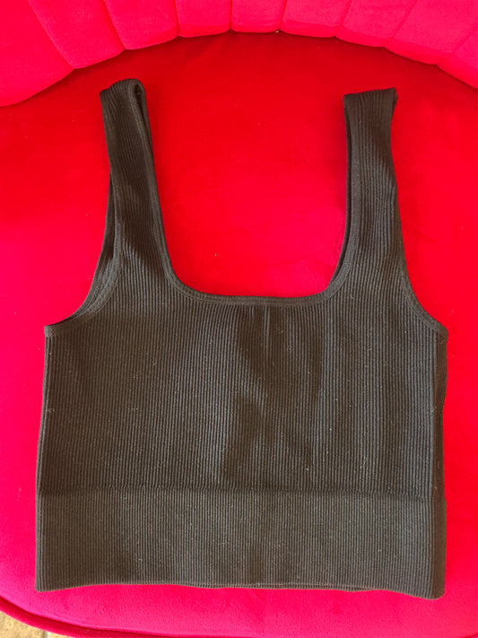 Black crop ribbed tank
