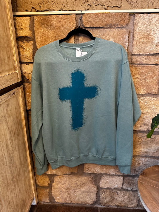 Turquoise cross sweatshirt