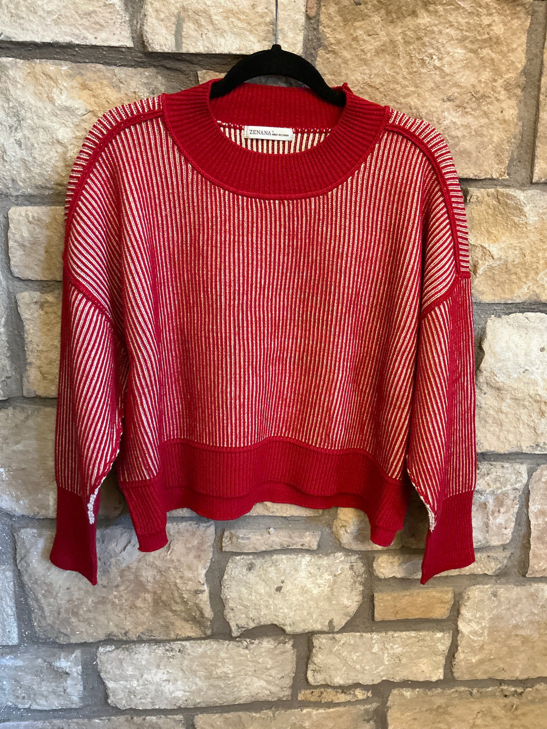 Red Exposed Seam 2 Tone Sweater