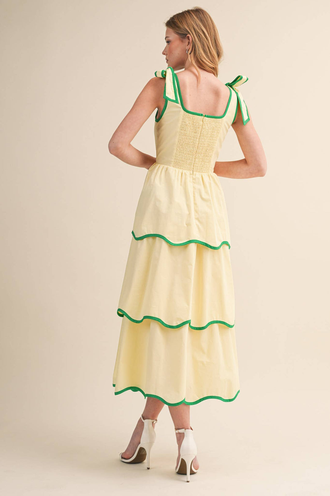 White RIC RAC TIERED MIDI DRESS
