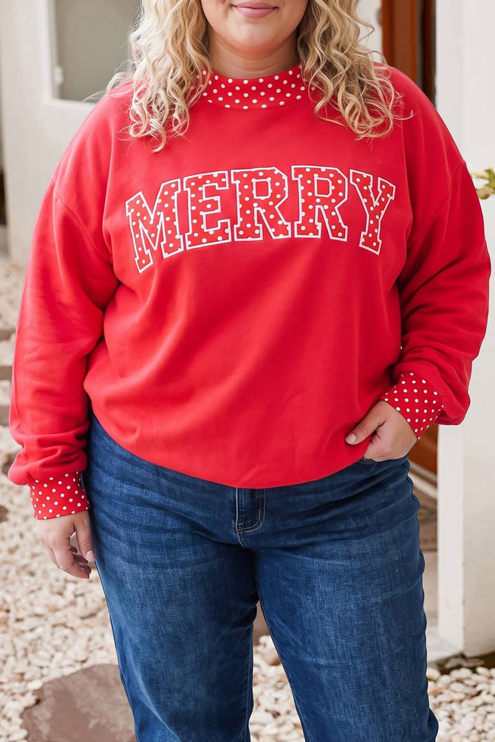 Polka Dot Contrast Holiday Mock Neck Sweatshirt