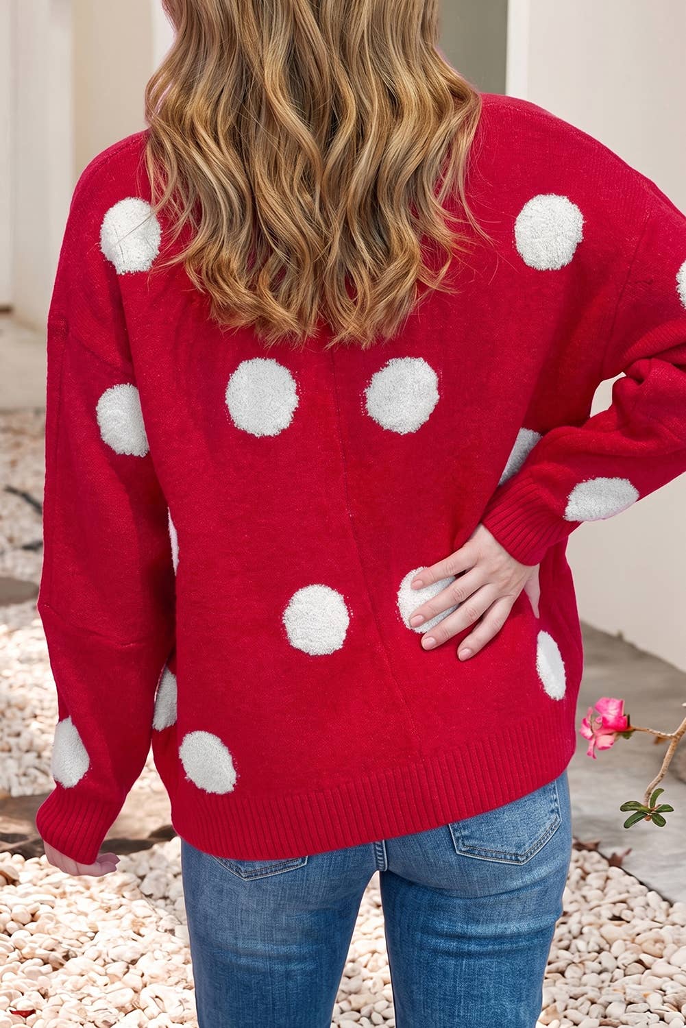 Polka Dot Button Front Oversized V Neck Cardigan