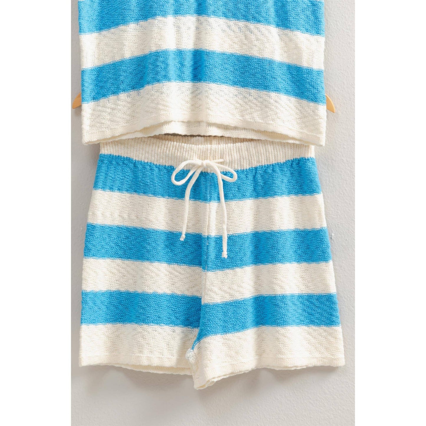 SET-Striped Sweater Top And Shorts Set