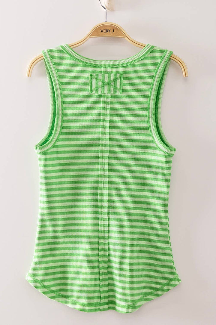 Striped & Solid Button Down Fitted Knit Tank Top