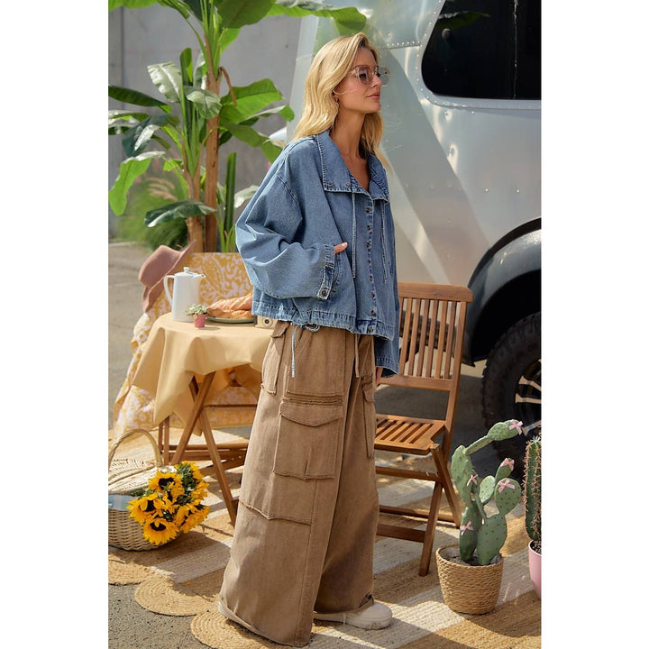 LIGHTWEIGHT WASHED DENIM DRAWSTRING HEM JACKET
