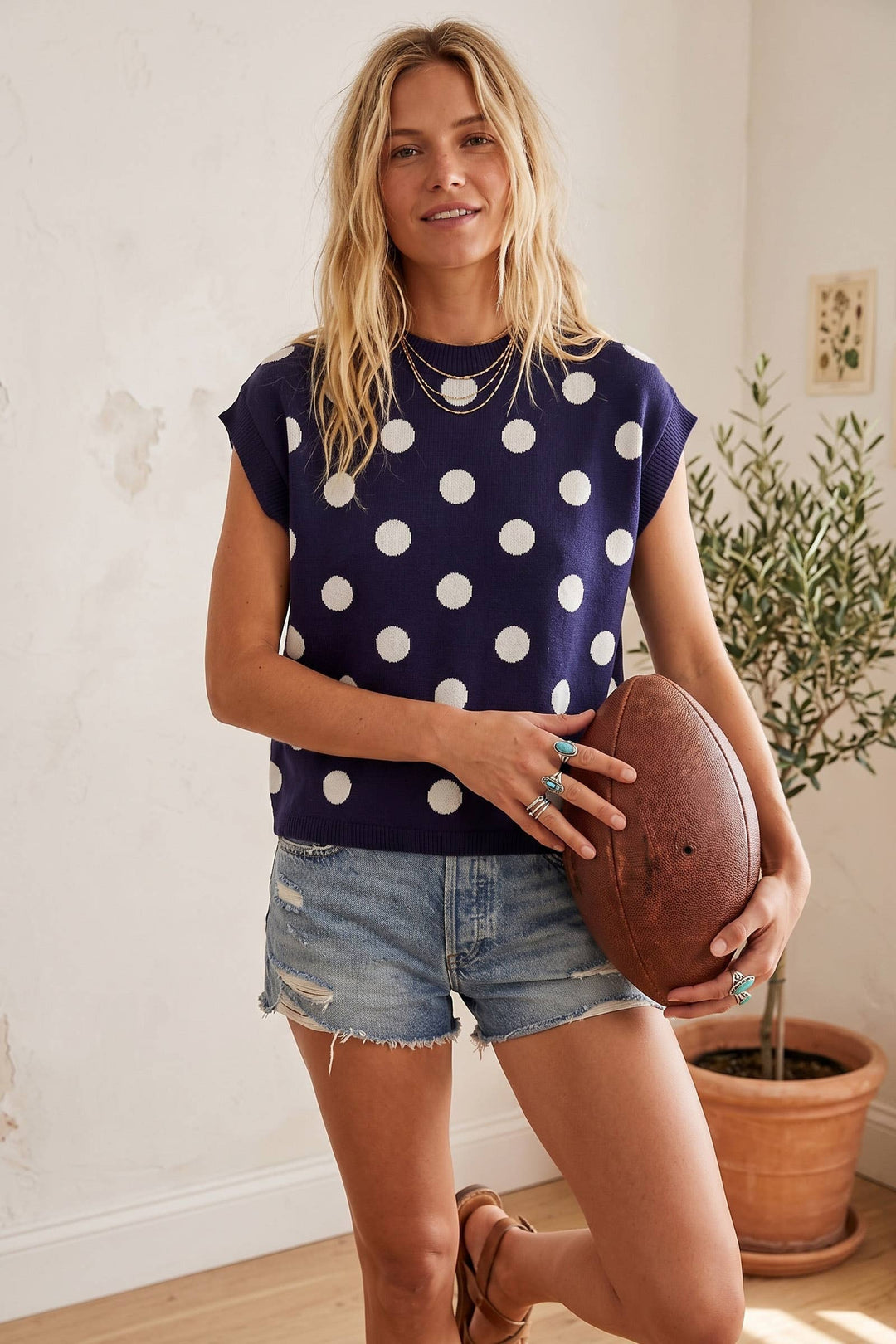 Gameday Polka Dot Sleeveless Knit Top