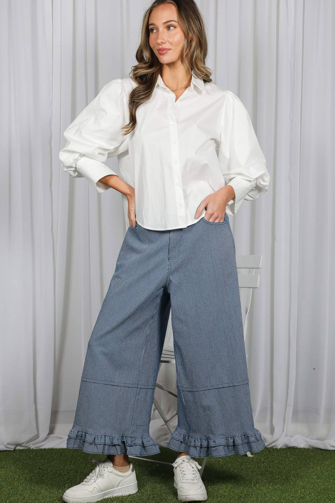Short Puff Sleeve Button Down Shirt Top
