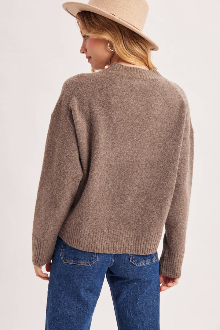 V-NECK FUZZY KNIT SWEATER