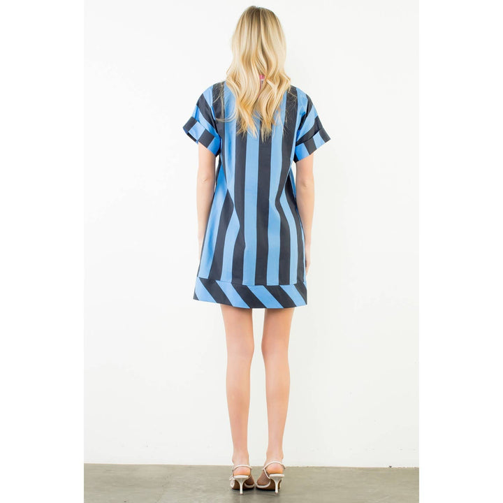 Short Sleeve Striped V-Neck Dress