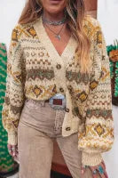 Knitted Button V Neck Cardigan Sweater
