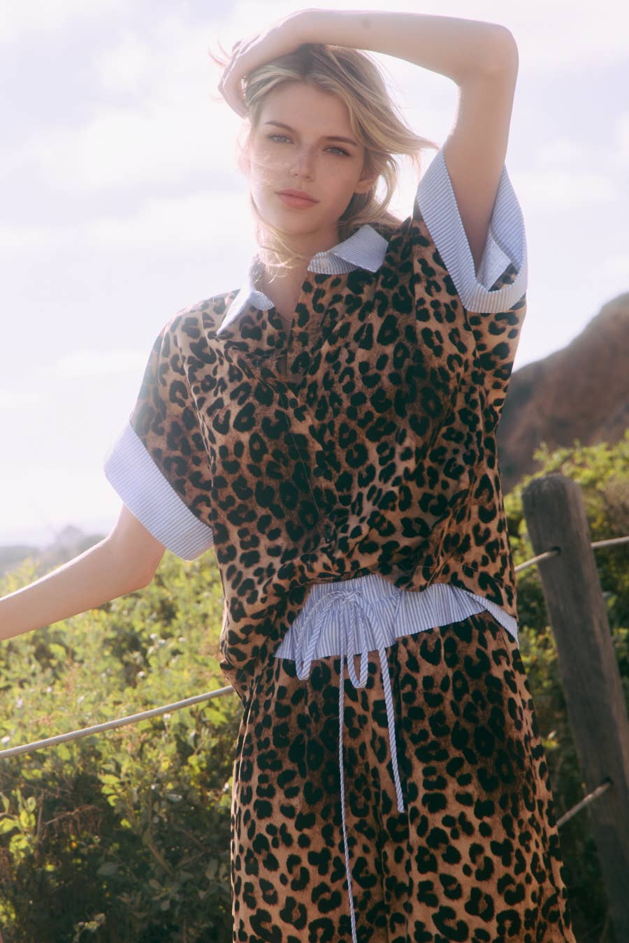 Leopard Printed Shirt Wide Leg Pants Set