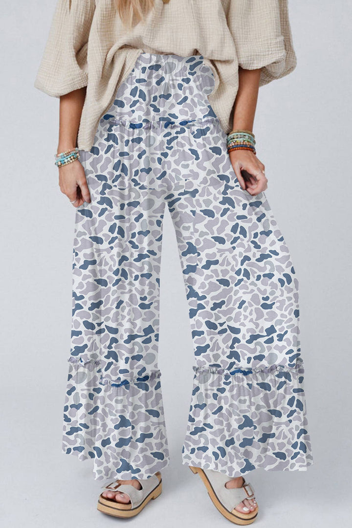 Camo Print Wide Leg Casual Pants