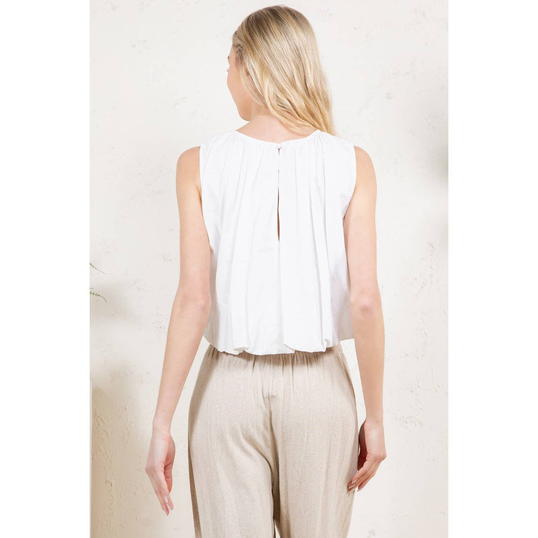 White Soft Pleated Sleeveless Bubble Hem Top