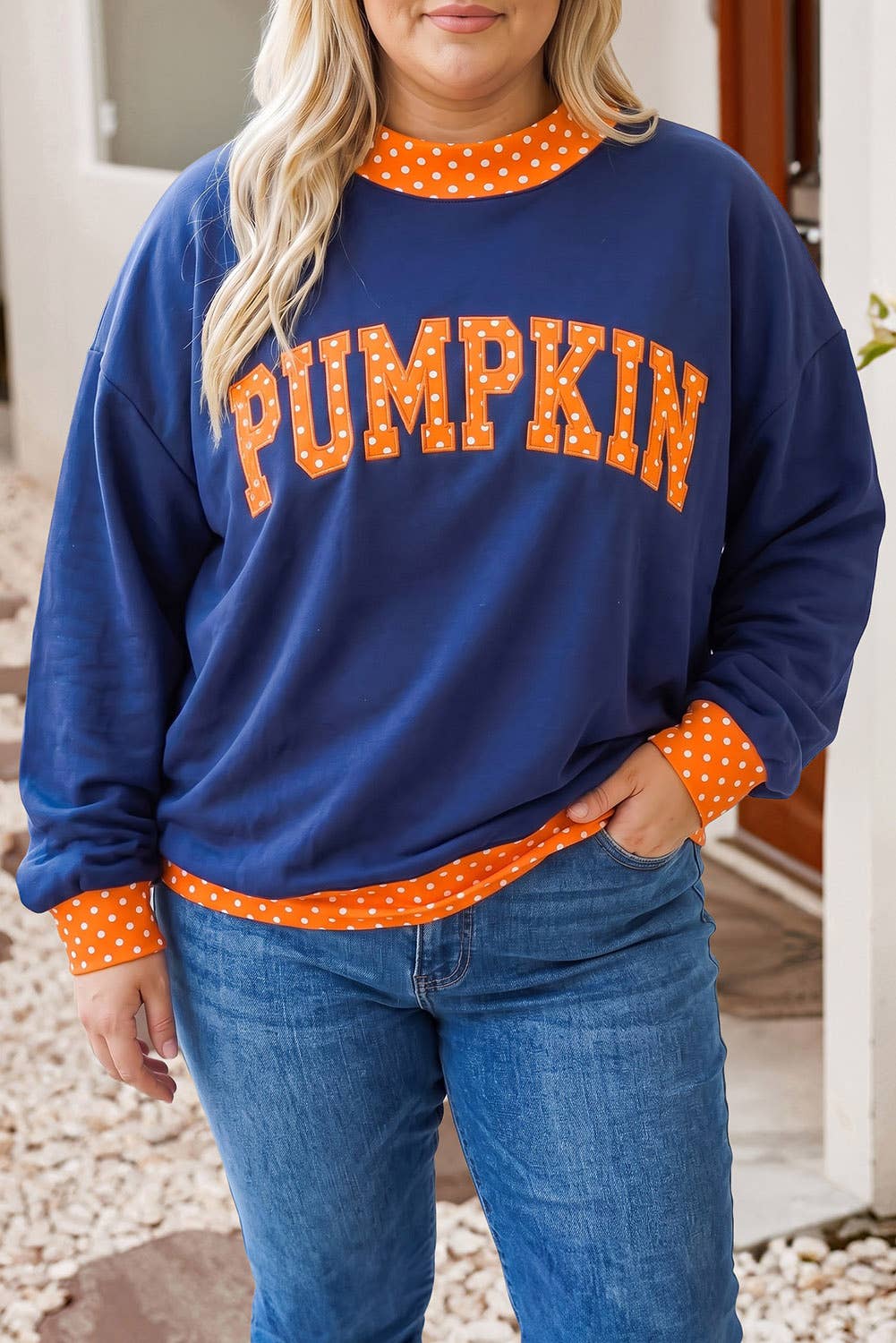 Polka Dot Contrast Holiday Mock Neck Sweatshirt