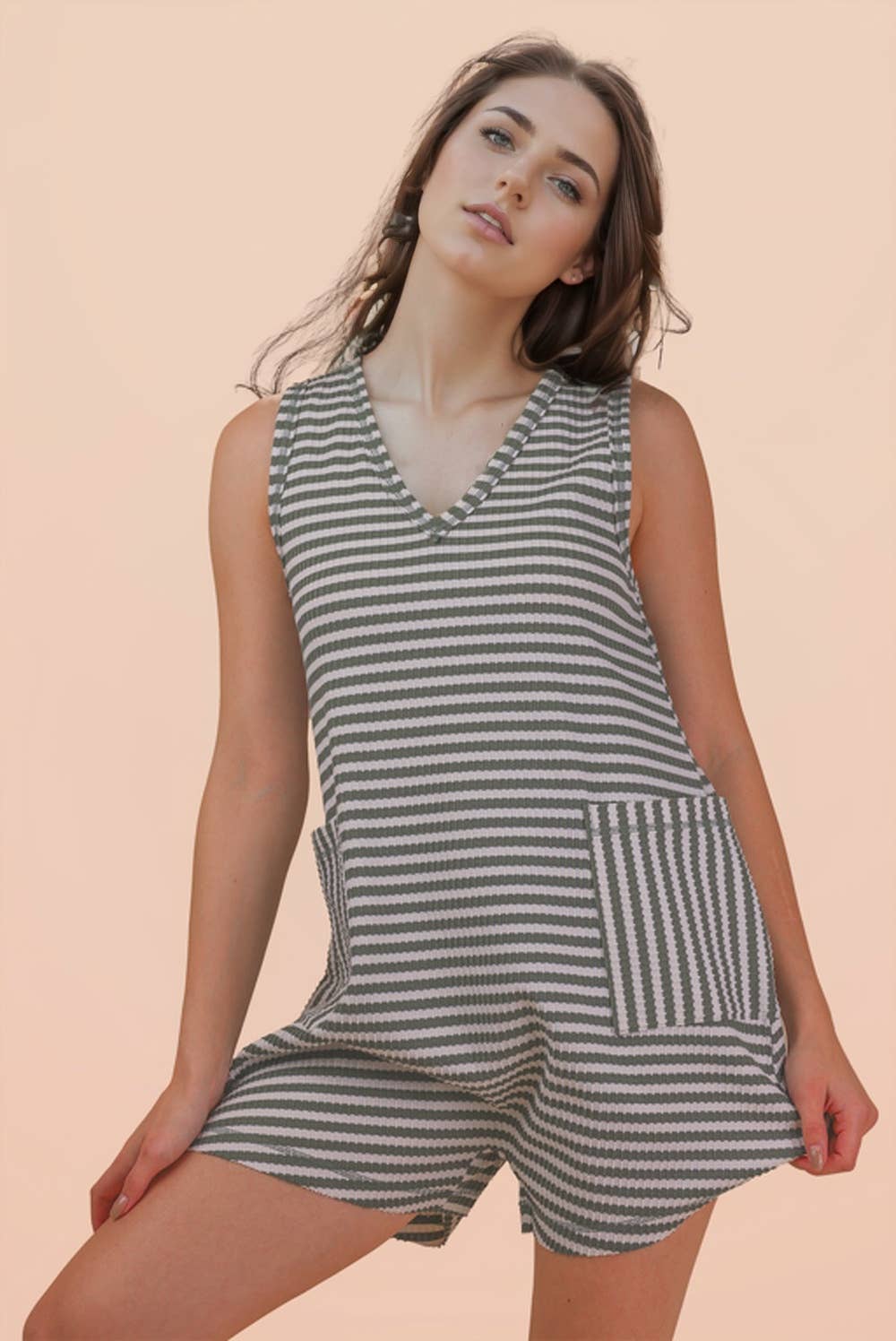 Striped Knit Casual Comfy Romper