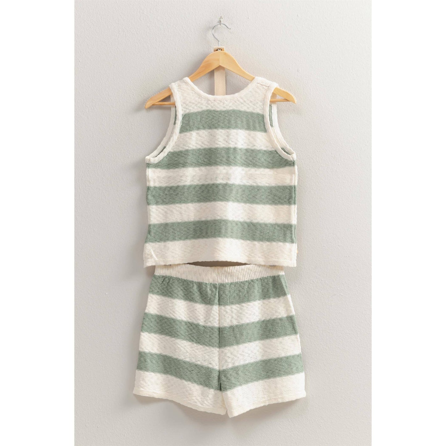 SET-Striped Sweater Top And Shorts Set