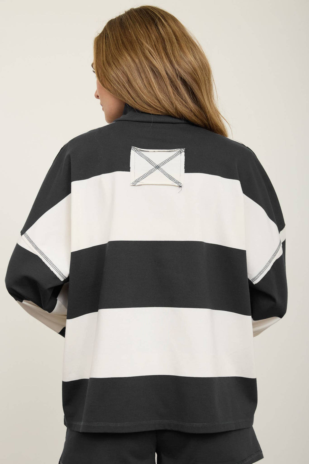 WIDE STRIPE HALF ZIP LONG SLEEVE KNIT SET