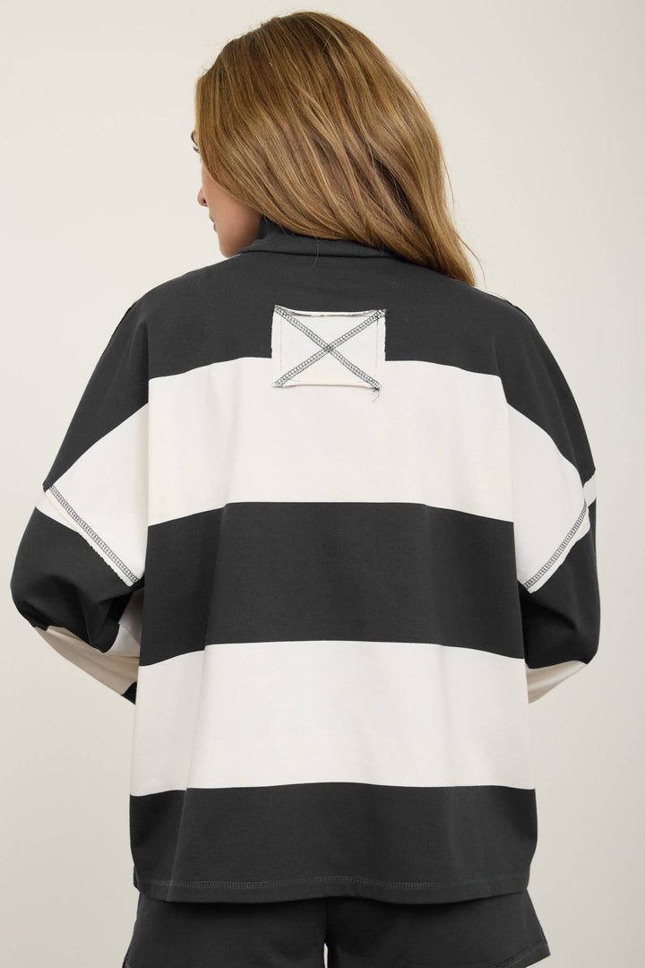 WIDE STRIPE HALF ZIP LONG SLEEVE KNIT SET