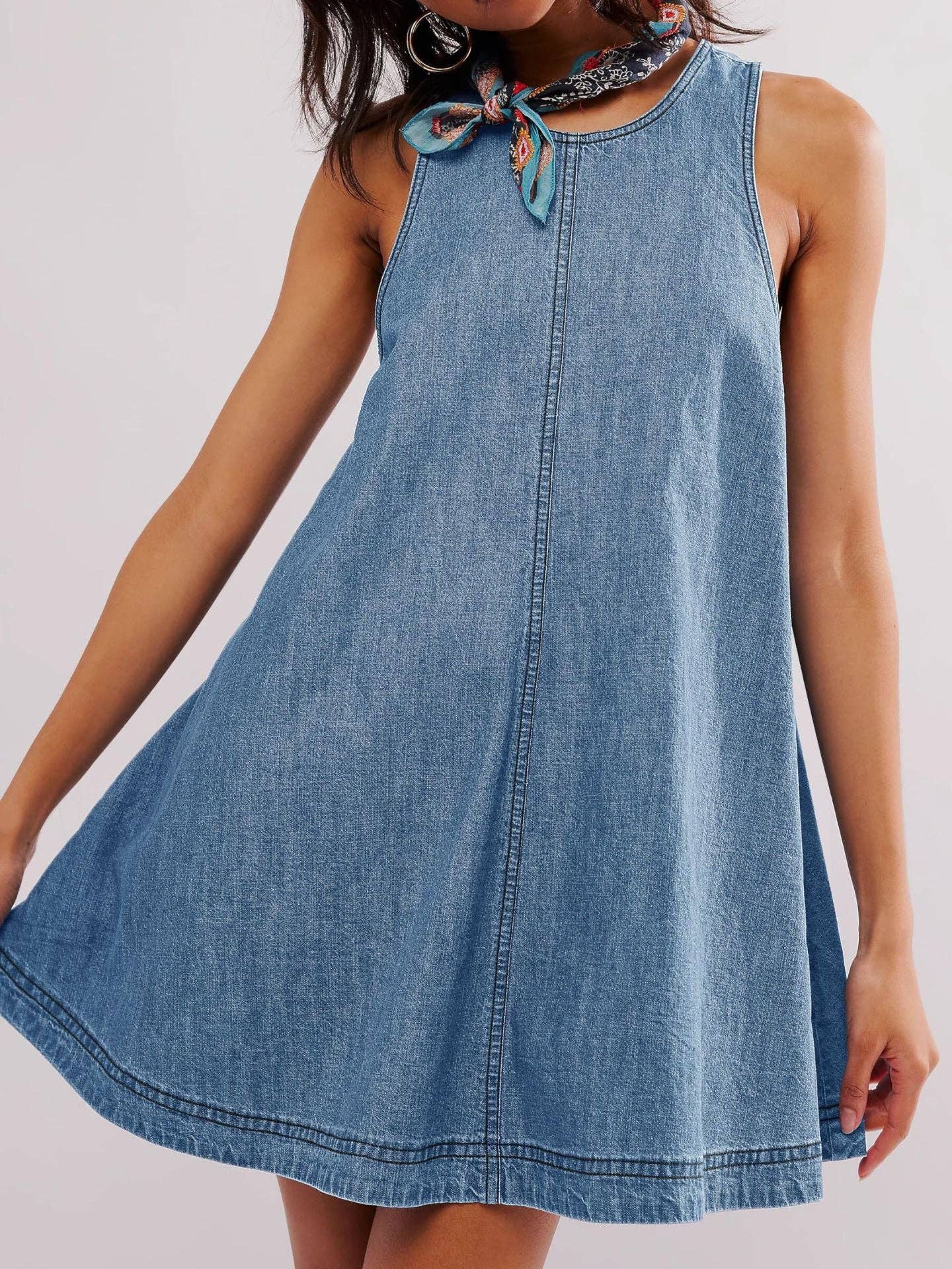 Denim Round Neck Sleeveless Mini Dress DP25A531