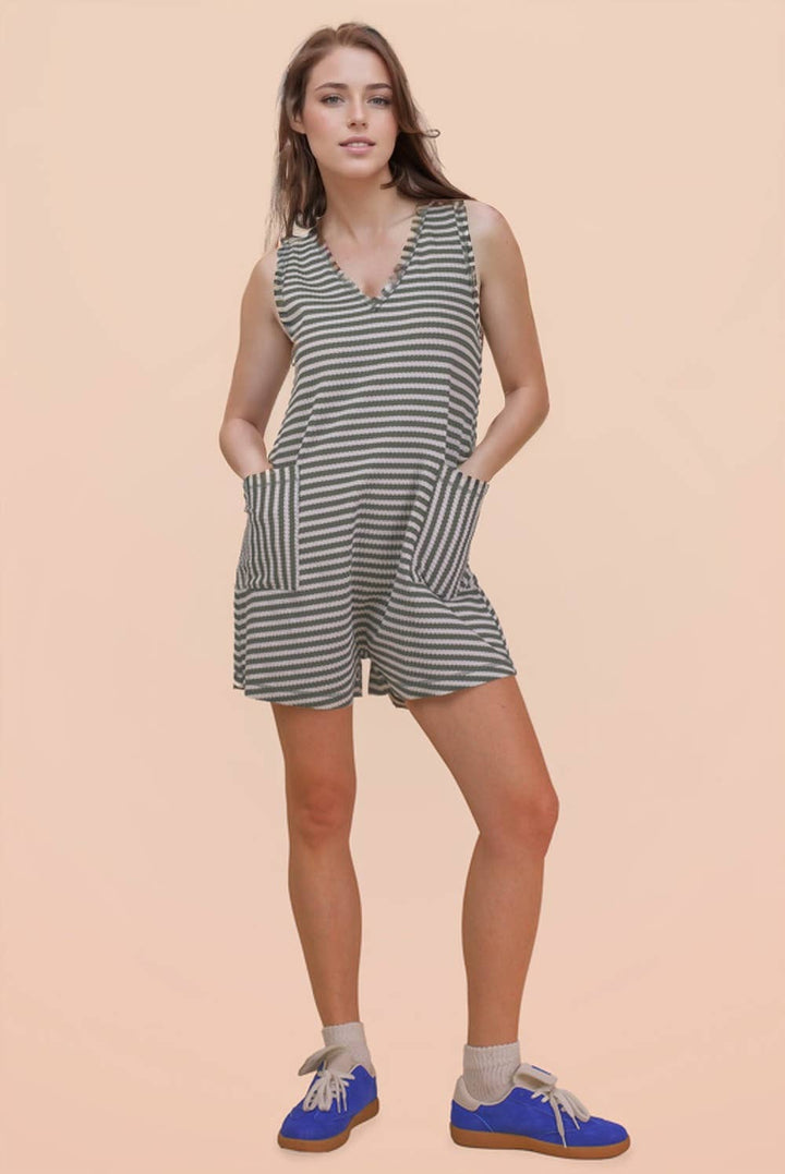 Striped Knit Casual Comfy Romper