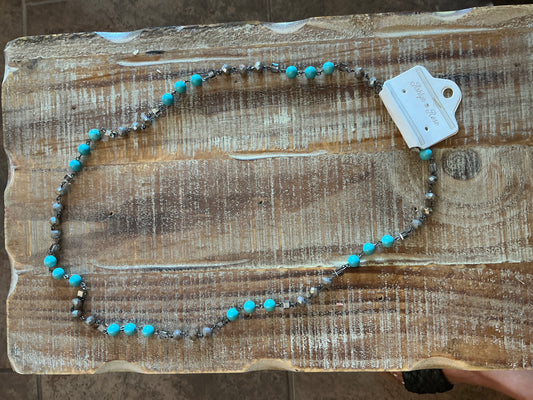 Long strand mixedcrystal with turquoise beaded necklace