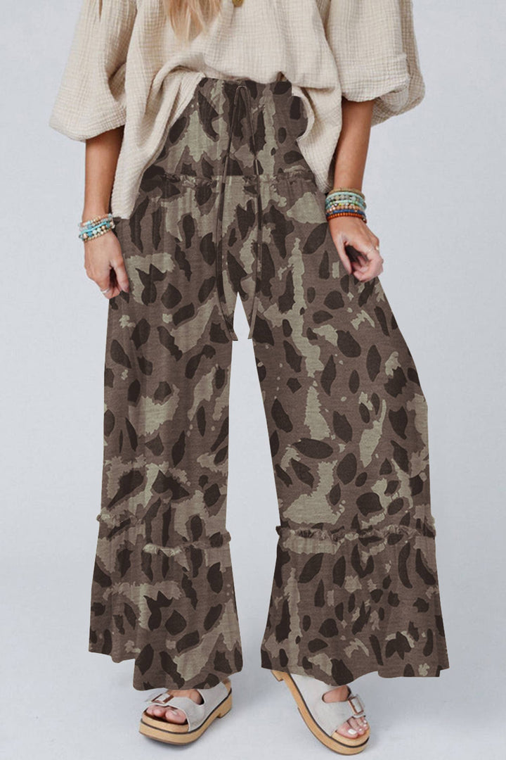 Camo Print Wide Leg Casual Pants