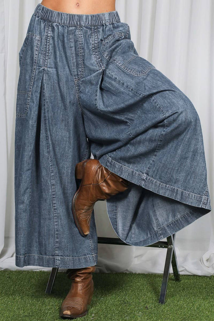 Pin-Tuck 100%Tencel Chambray Cropped Washed Pants VP83278