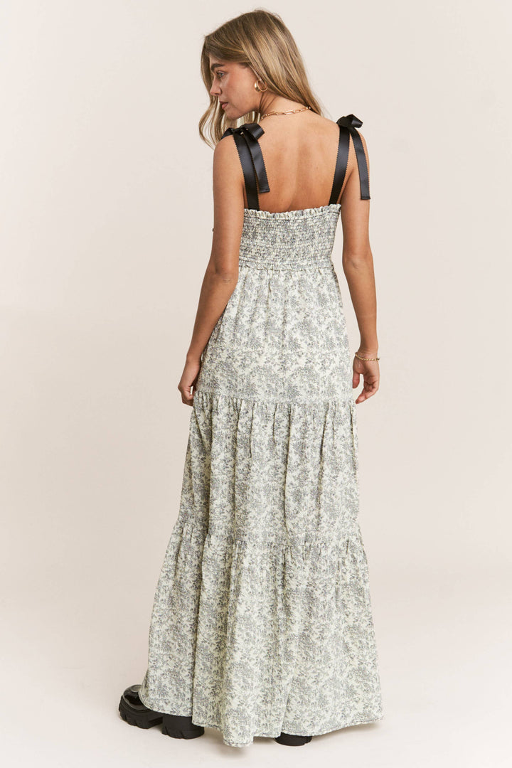 FLORAL PRINT EMPIRE NECKLINE MAXI DRESS