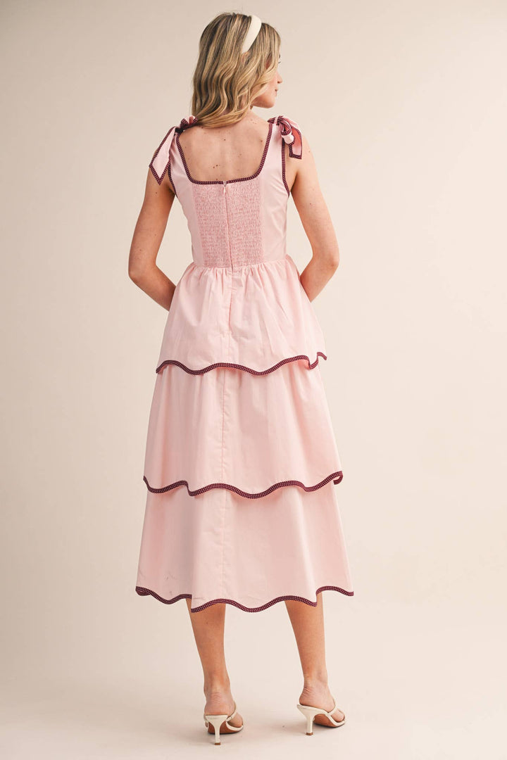 White RIC RAC TIERED MIDI DRESS